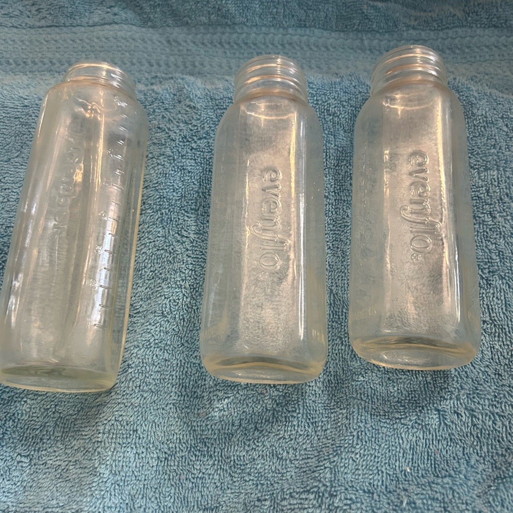 Vintage Glass Baby Bottles. One Gerber Two Evenflo